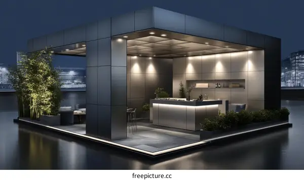 Modern Rooftop Outdoor Kitchen Design at Night