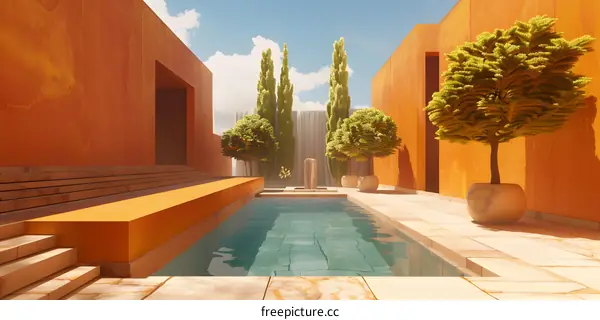 Minimalist Poolside Architecture with Lush Greenery