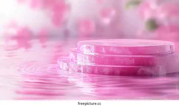 Pink Abstract Display Podium with Water Ripples