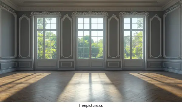 Elegant Classic Room with Large Windows and Sunbeams