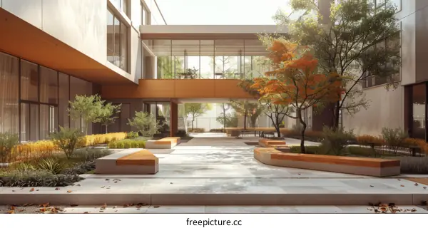 Courtyard with Trees and Benches