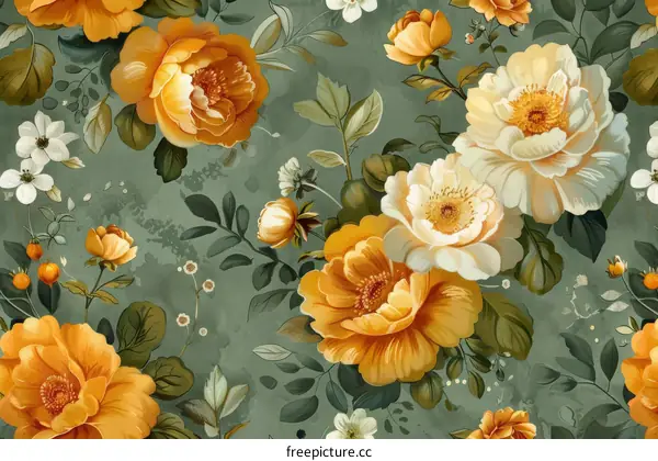 Vintage Floral Seamless Pattern with Peonies and Roses