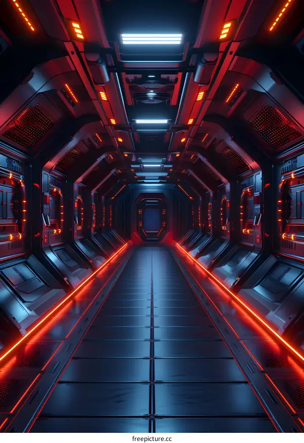 Futuristic Corridor With Neon Lights