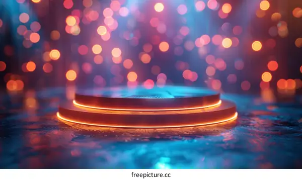 3D rendering of an empty stage with glowing lights