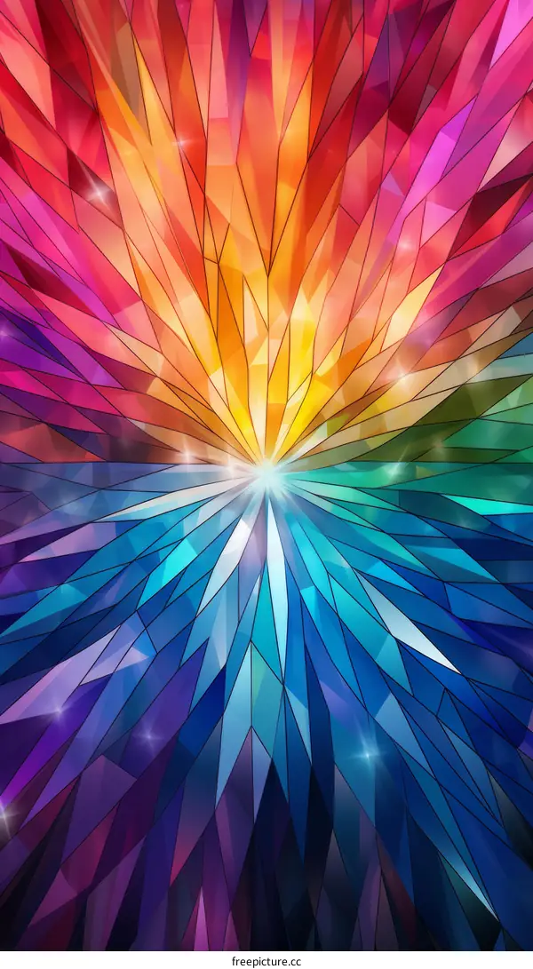 Colorful abstract geometric pattern with a burst of light in the center