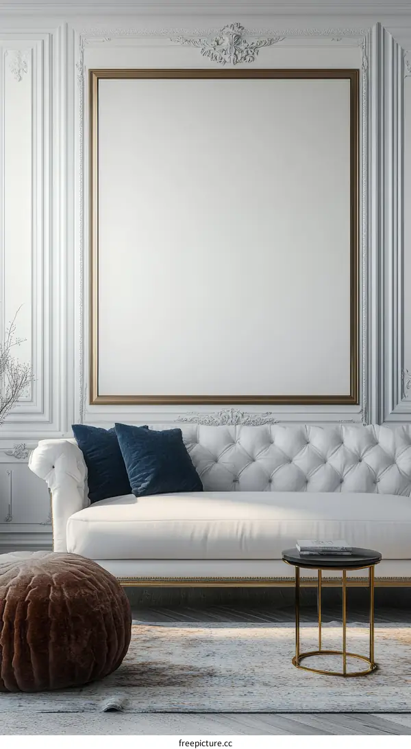 Elegant Interior Living Room Mockup with Empty Frame