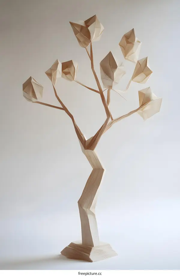 Wooden Sculpture Of A Geometric Tree With Branches