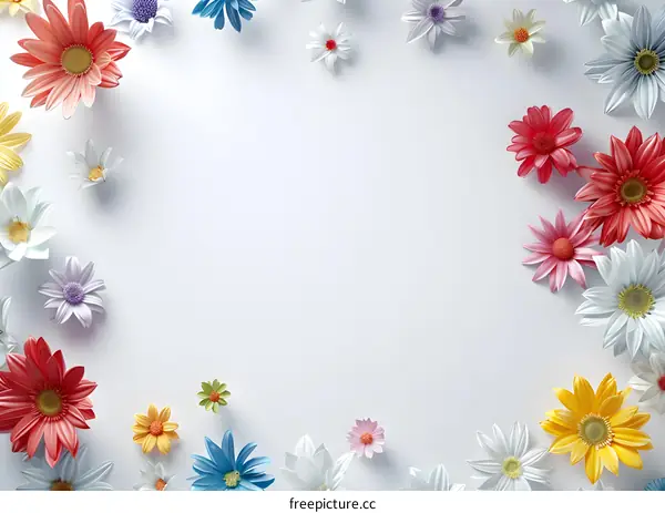 Colorful Flowers Frame on White Background