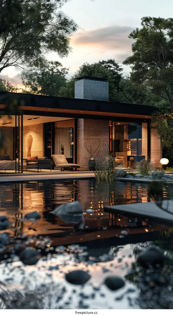 Modern House Exterior Design With Pool And Trees