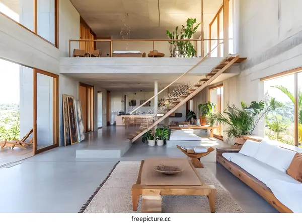 Modern Minimalist Home Interior Design with Concrete and Wood Features