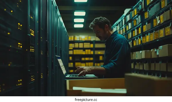 Technician Working in a Server Room