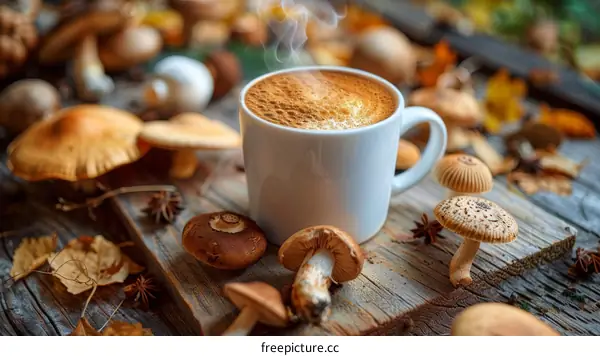 A cup of coffee with mushrooms