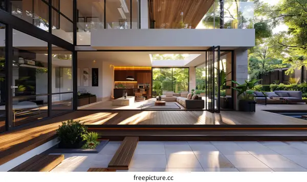 Modern house with open living space and large windows