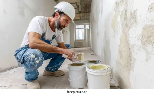 Construction Worker Painting Interior Walls