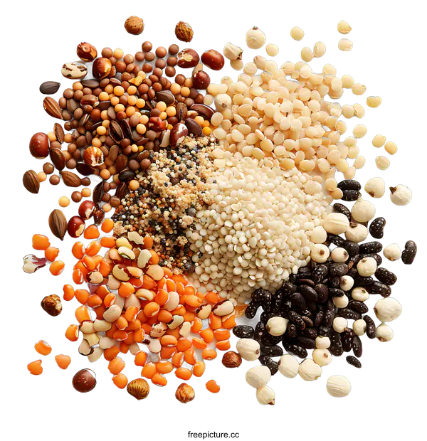 [Transparent Background PNG]Variety of Seeds and Grains on White Background