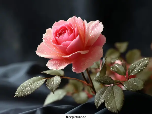 Beautiful Pink Rose with Dewdrops