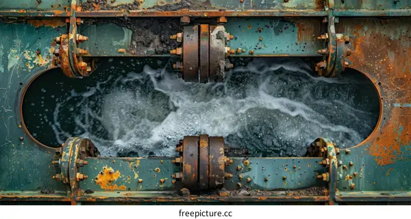 Rusty Metal Pipes with Water Flowing