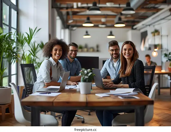 portrait of a group of business people in a modern office
