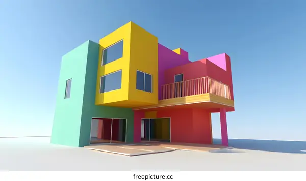 Modern Colorful House Design 3D Illustration