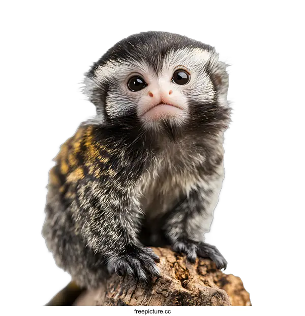 [Transparent Background PNG]Cute Baby Marmoset Monkey Sitting on Branch