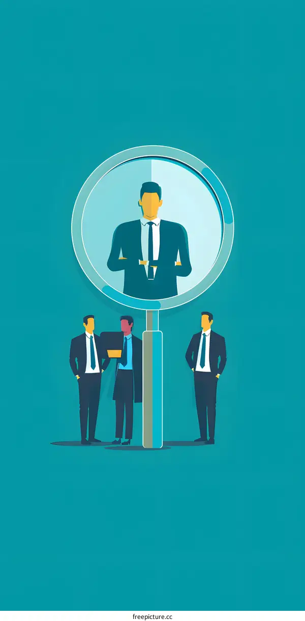 Magnifying Glass Business Illustration With People In Suits