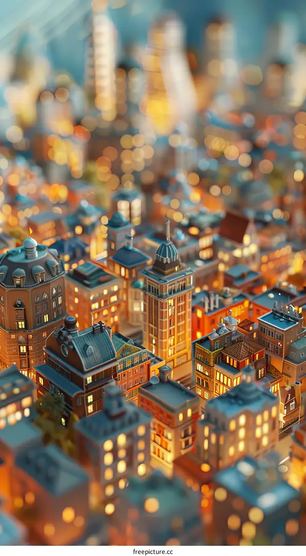 Night Cityscape Miniature Illustration