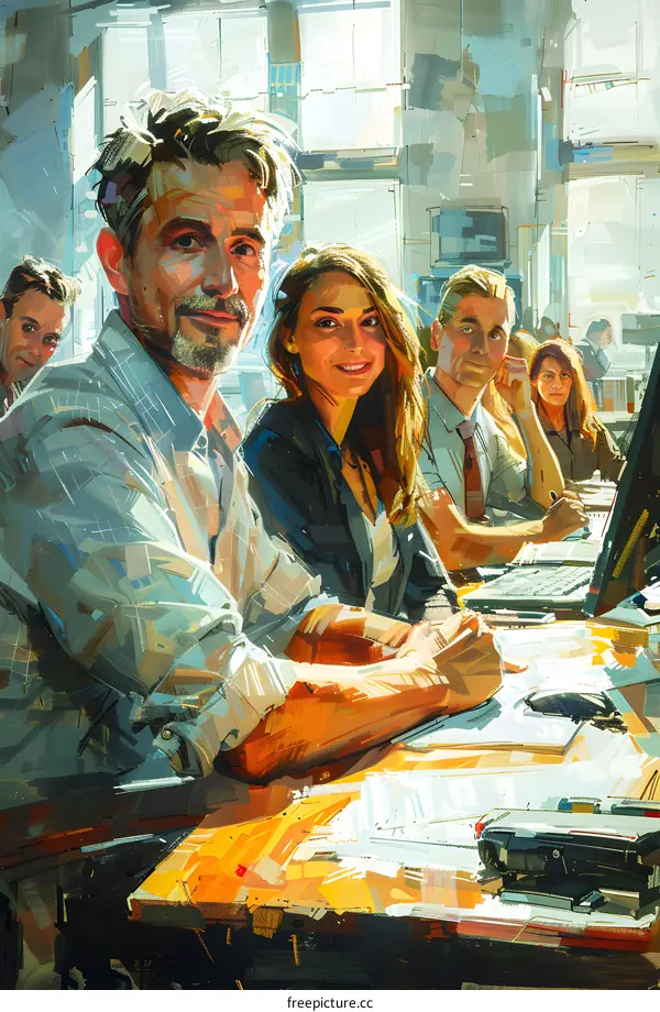 Group of People Working in an Office Setting, Modern Business Concept