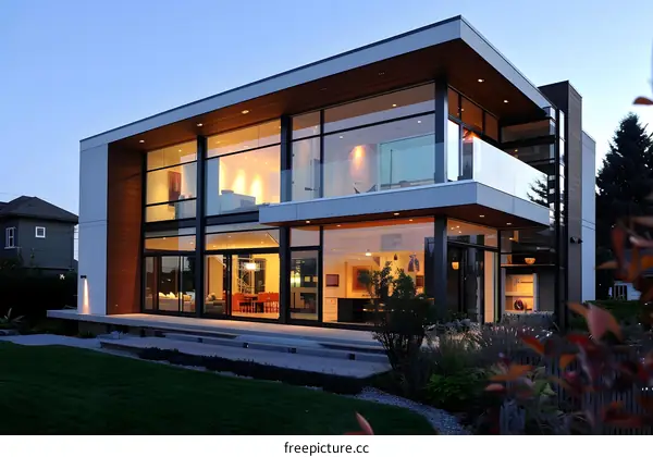 Modern House with Large Windows and Glass Balcony