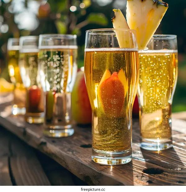 Glass of Apple Cider with Pineapple Slice and Apple