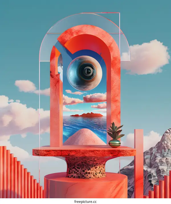 Abstract Surrealist Eye in a Glass Archway
