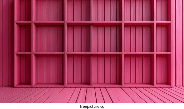 Empty Pink Wooden Bookshelf