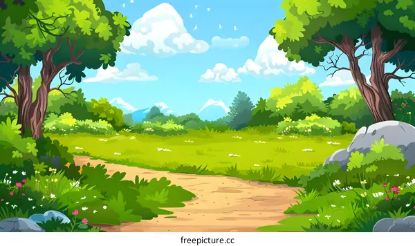 Green Forest Path Landscape Illustration
