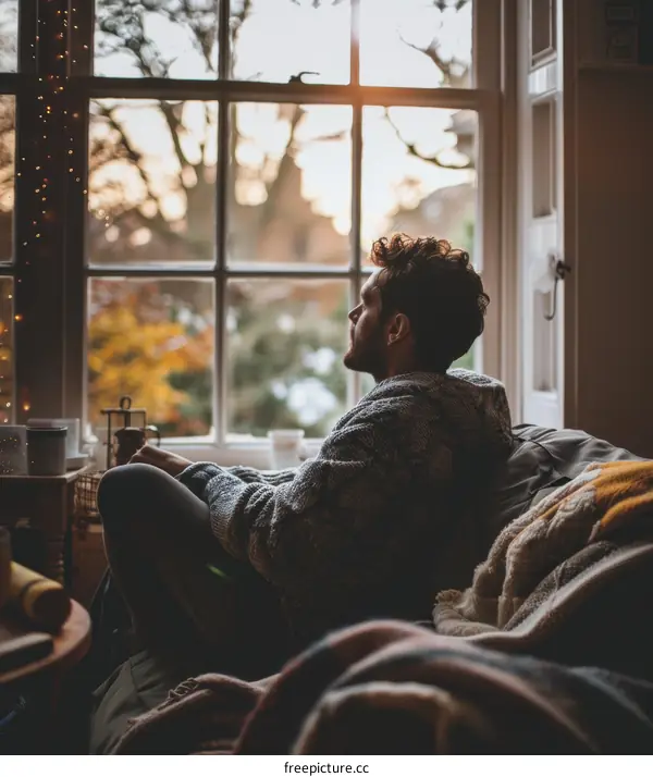 Man looking out the window