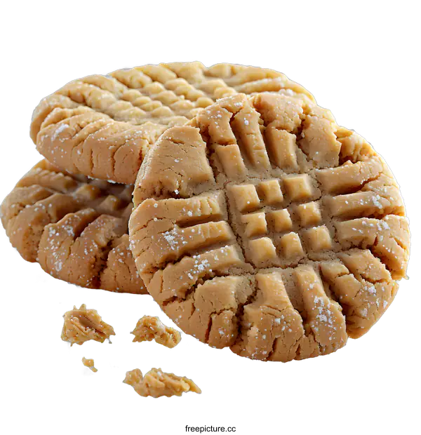 [Transparent Background PNG]Three peanut butter cookies on a white background