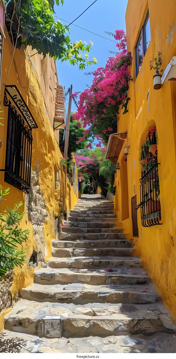 Colorful Alleyway with Stone Steps