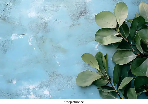 Green Leaves on a Light Blue Background