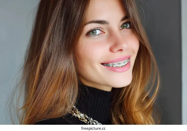 Woman with Braces Smiling Close-up Portrait