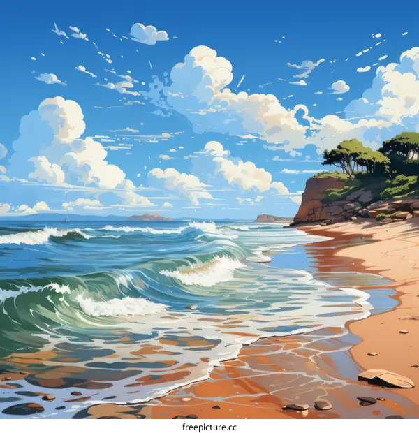 Beach, Cliff, Sea, Summer, Sky