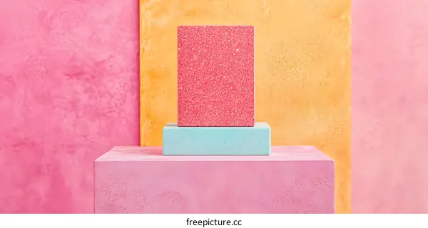 Abstract Colorful  Pink Yellow and Blue Block on Concrete Wall Background