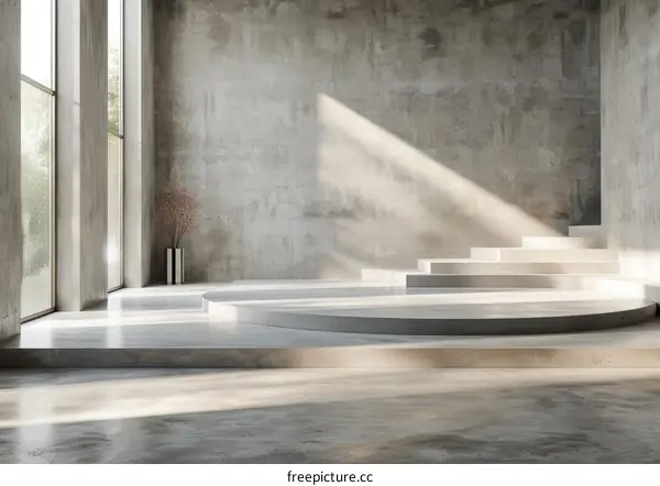 Empty Concrete Room with Round Platform