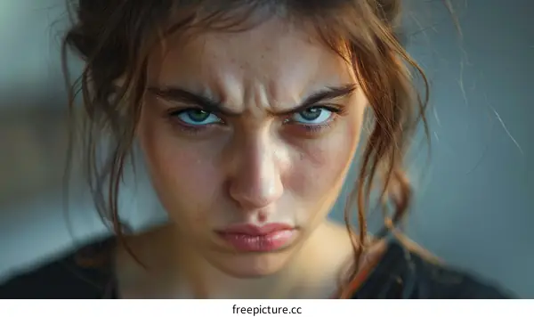 Close Up Portrait of a Woman with an Angry Expression