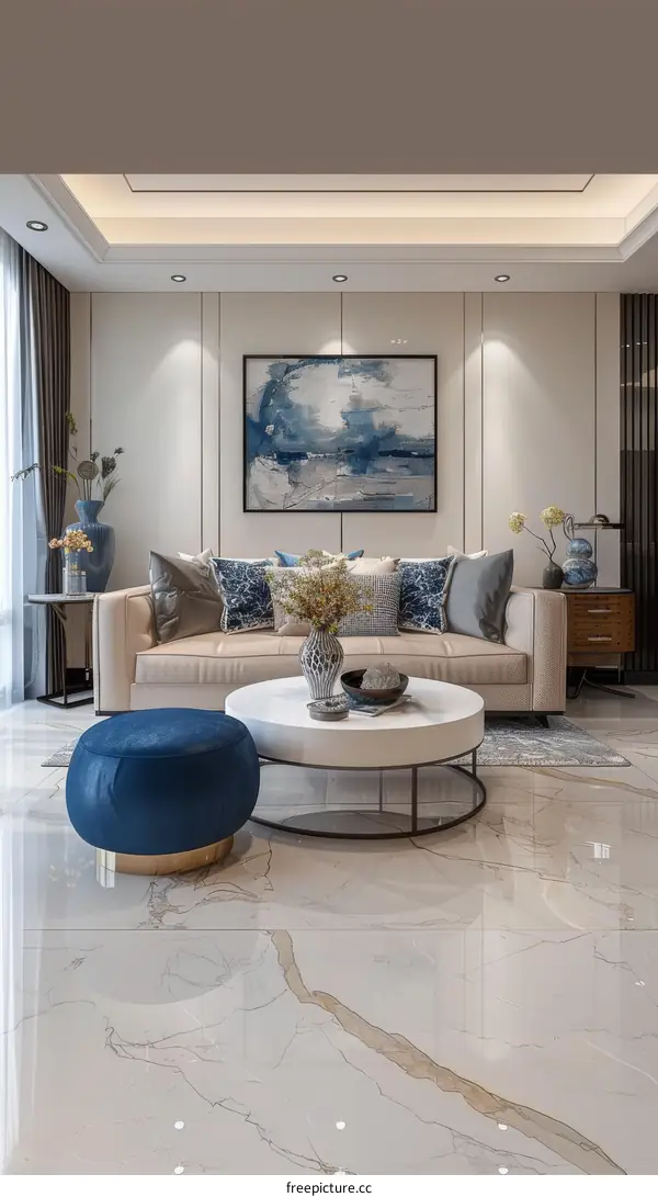 Modern Living Room Interior Design With Marble Flooring