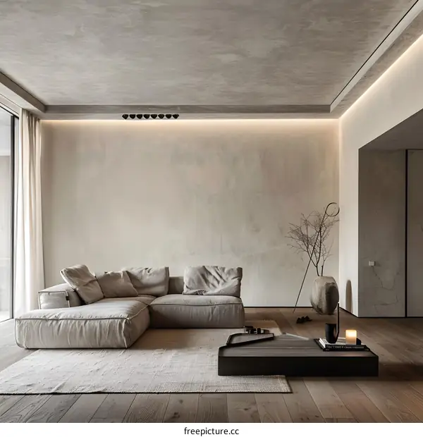 Minimalist Living Room Interior Design with Concrete Wall