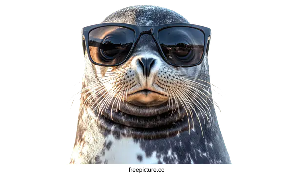 [Transparent Background PNG]Funny Seal with Sunglasses Close-up