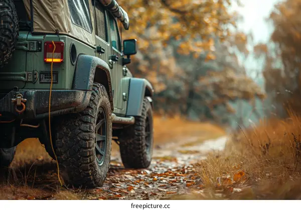 All-terrain vehicle drives through a forest