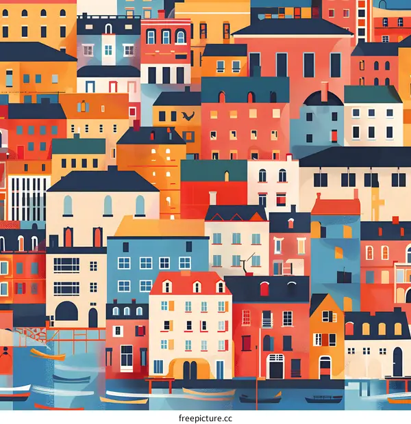 Colorful Illustration of a European Cityscape