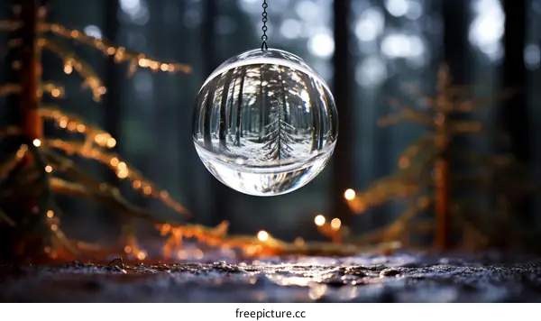Crystal ball hanging in the woods