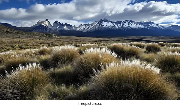 Majestic Mountain Range and Lush Grassland Landscape