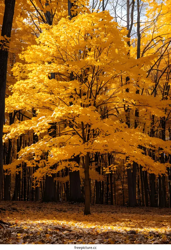 Golden Autumn Leaves In Forest