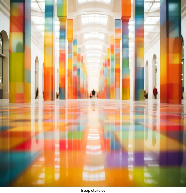 Colorful Columns and Floor Tiles in a Museum
